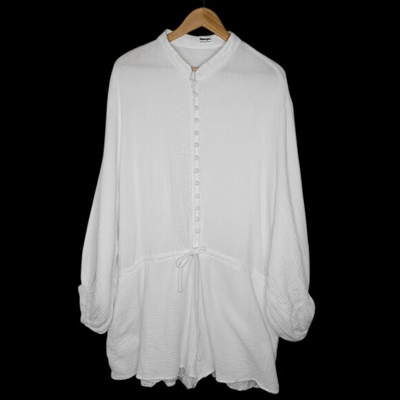 Showpo. Pants - SHOWPO White Gauzy Cotton Playsuit Size 14 Pockets Drawstring Lined Puff Sleeve